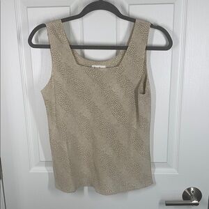 Neiman Marcus tan and ivory print silk tank size medium
